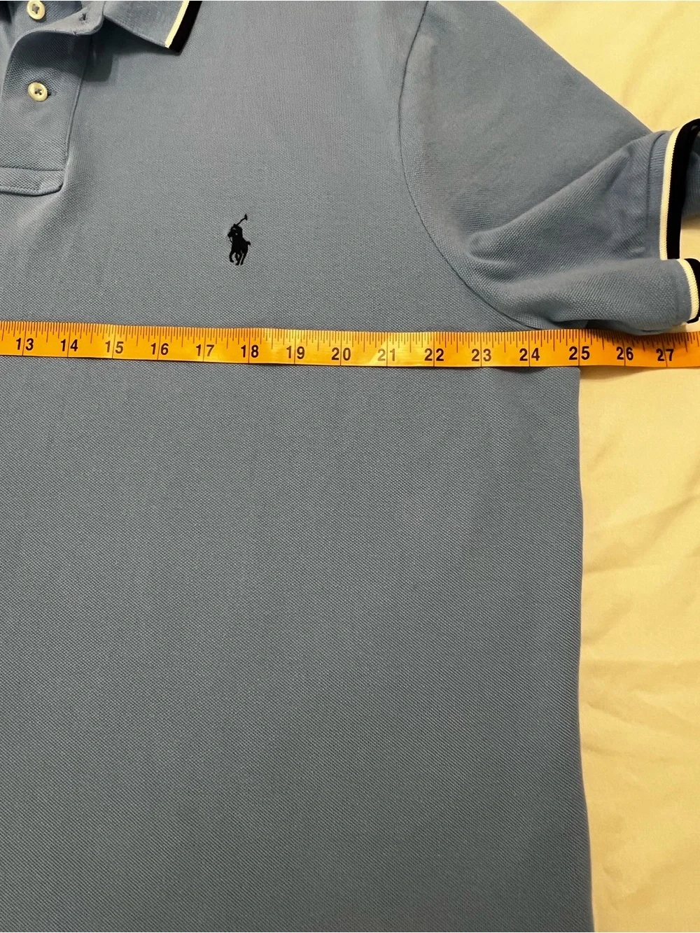 Polo Ralph Lauren Men's XL Light Blue Tipped Classic Fit Pique Polo Shirt Preppy
